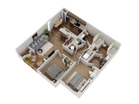 Floor plan for 2 beds, 2 baths, 1079 sqft